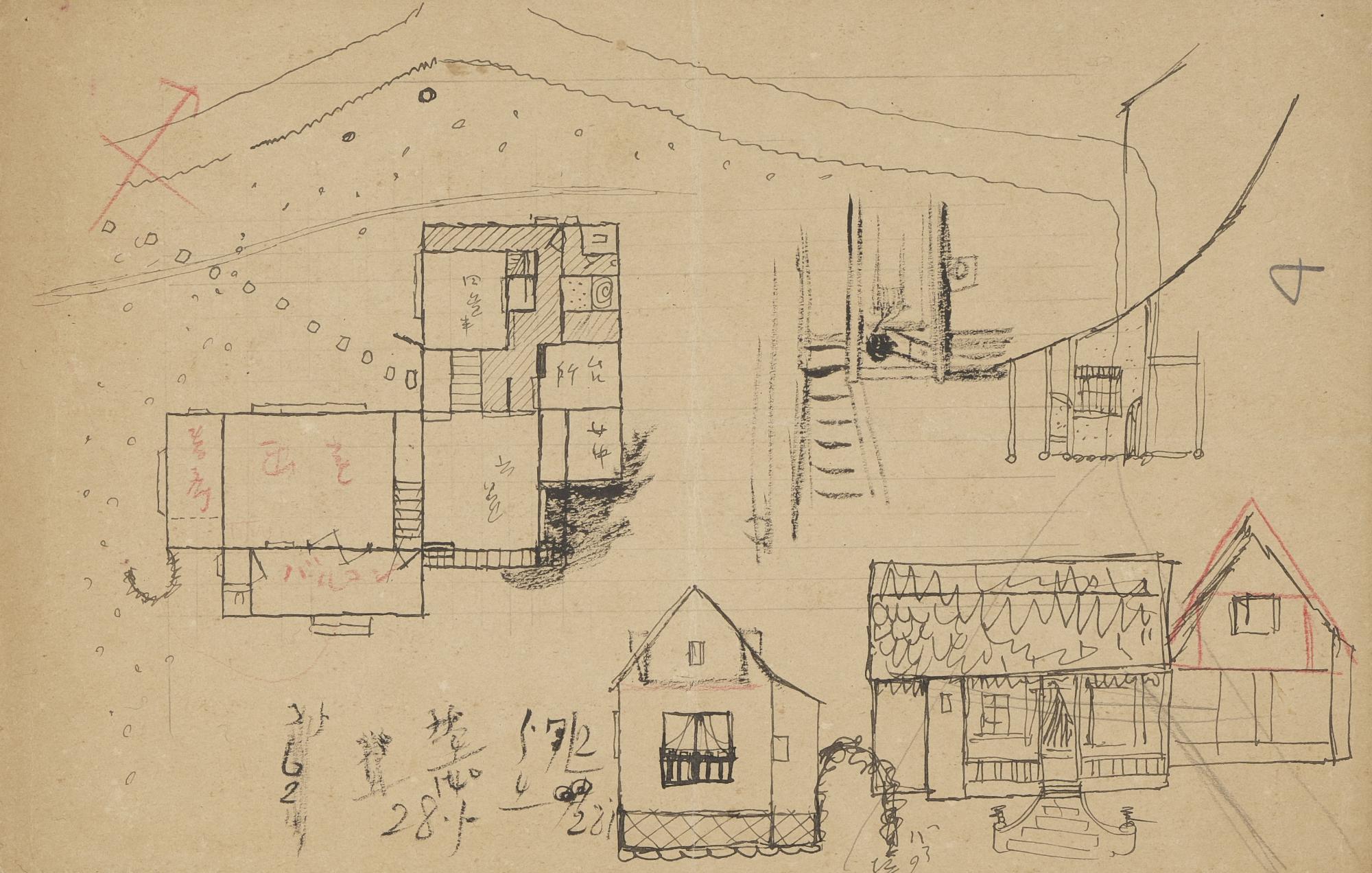 少年山荘建築構想図（1） 1924（大正13）年か 金沢湯涌夢二館蔵