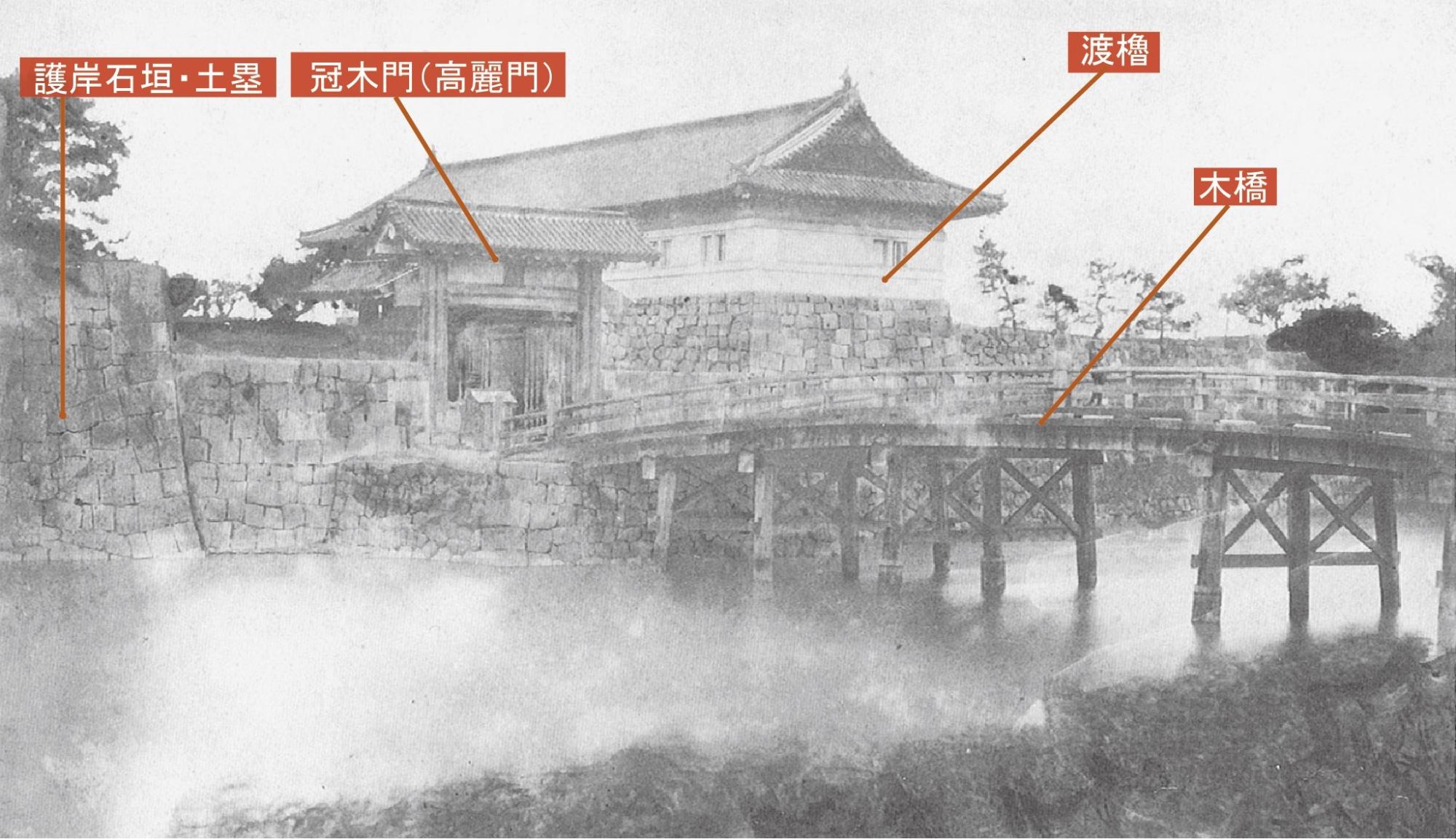 1871年（明治4年）の常盤橋門（「旧江戸城写真帳」1871年撮影 東京国立博物館蔵）